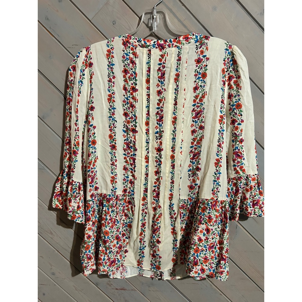 Maeve Anthropologie Floral Print Button Up Top Blouse Crochet Trim Bohemian US 2 - Picture 2 of 5